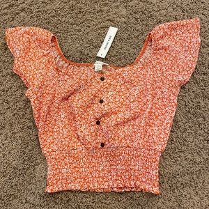 NWT Monteau Dressy/Going Out Orange Floral Top